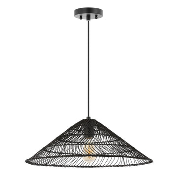 Nova 20.25" Farmhouse Coastal Rattan 180" Cord Plug-In or Hardwired LED Pendant - JONATHAN Y
